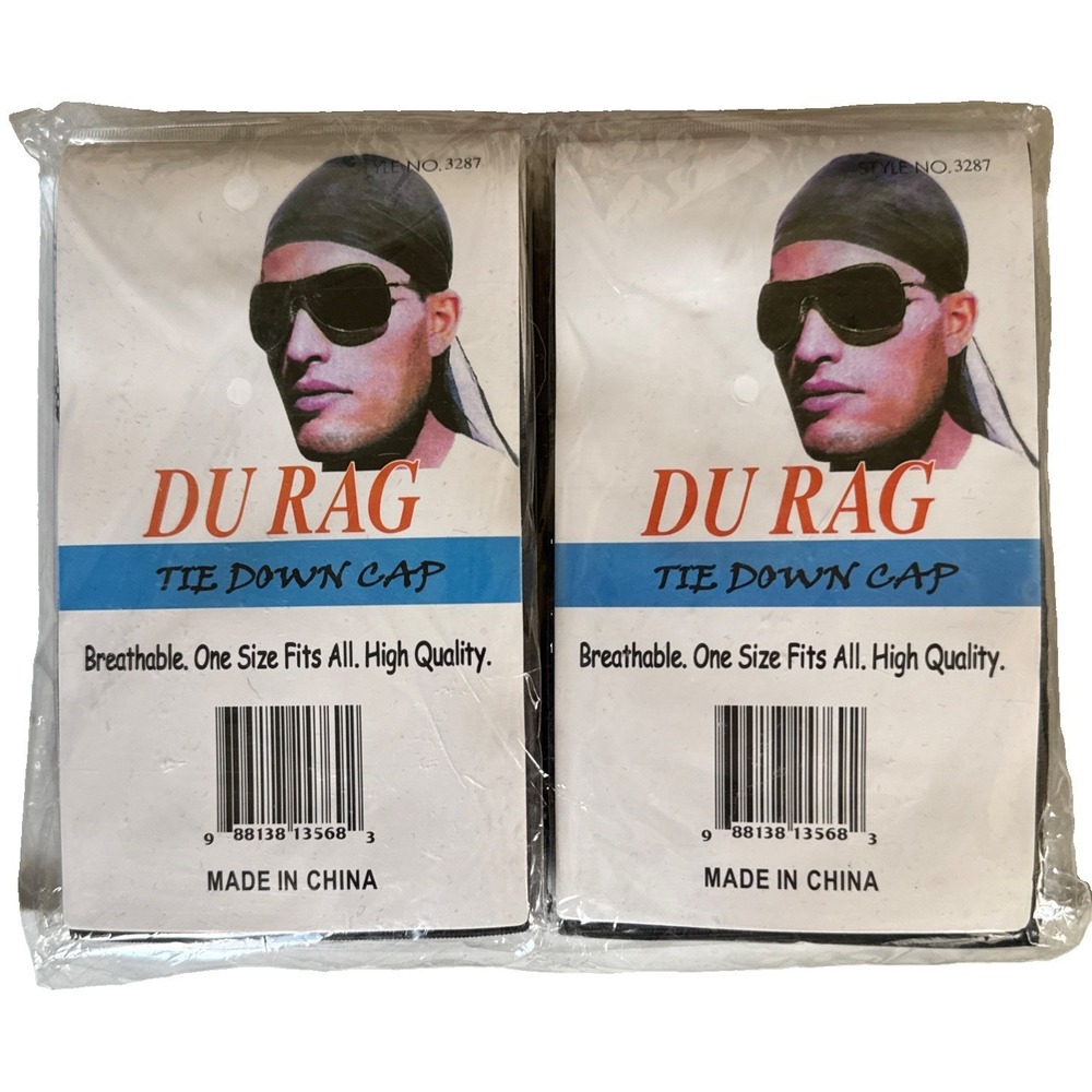 Du Rag Tie Down Cap Black Pack Of 1 Dozen (12 Total) NEW SEALED